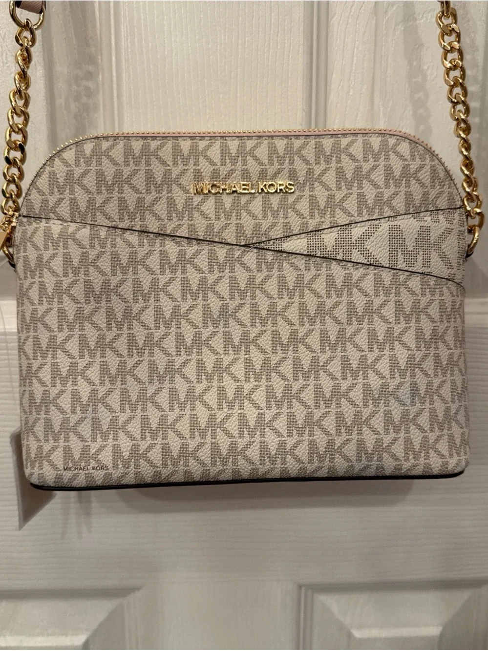 Michael Kors Cream Signature Logo Crossbody with Gold Hardware